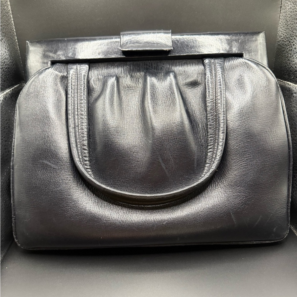 Vintage Black Leather Purse w/Fold Over Closure